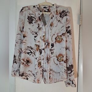 Express Floral Blouse in Cream and Brown